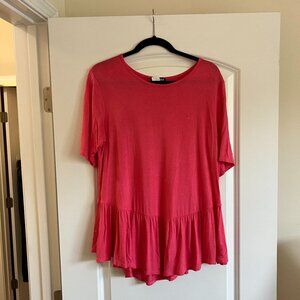 Pink Flutter-Hem Blouse Top